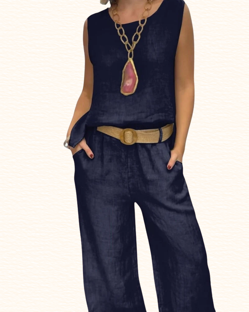 Ensemble Sans Manches Pour Femme | Col V Et Pantalon Large