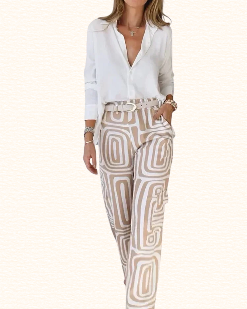 Ensemble Avec Ceinture Pour Femme | Chemisier Et Pantalon Imprimé