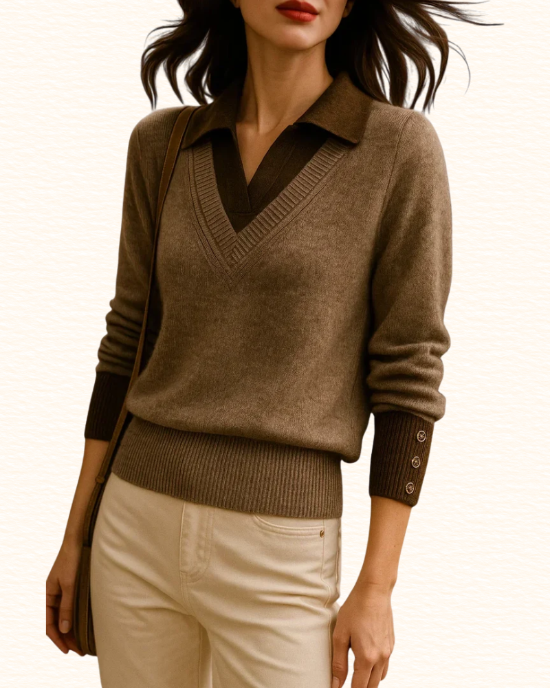 Pull À Col Chemise Pour Femme | Effet Superposé