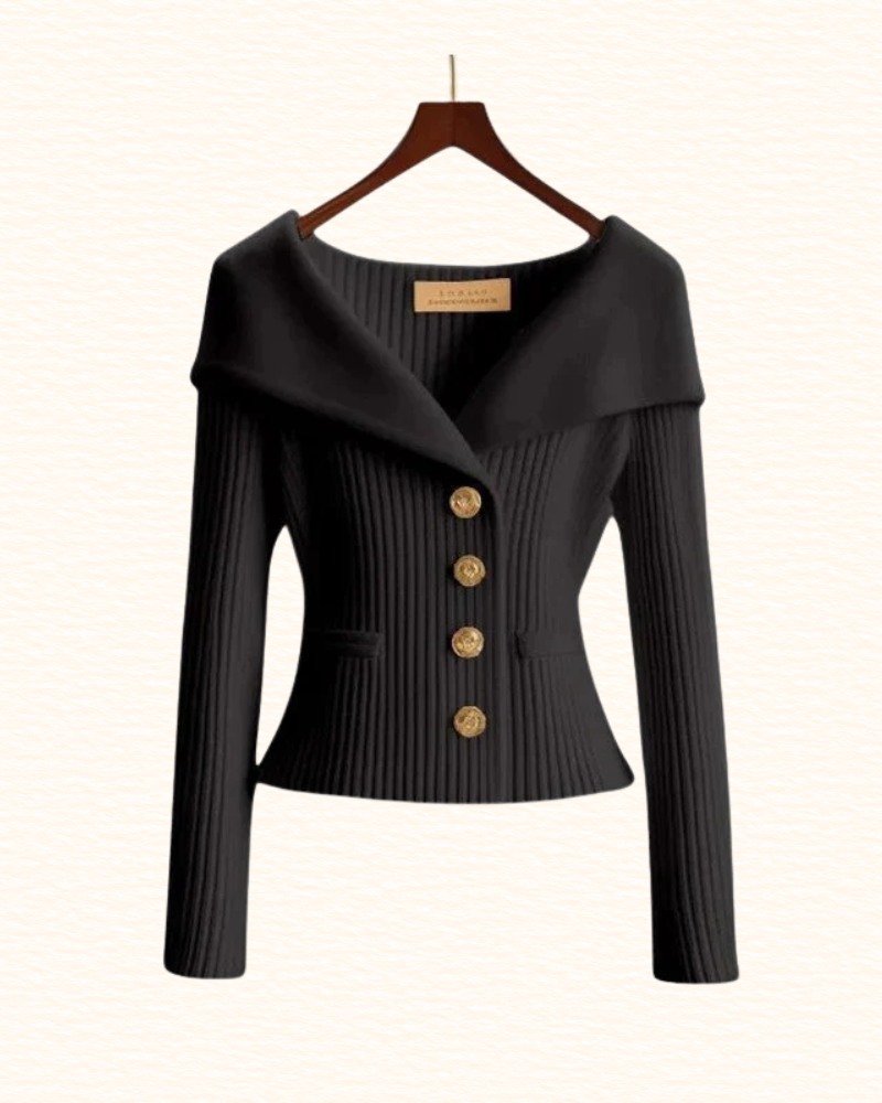 Cardigan Court Pour Femme | Col Large Et Boutons Dorés