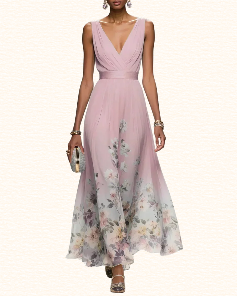 Robe Fleurie À Col V Pour Femme | Midi