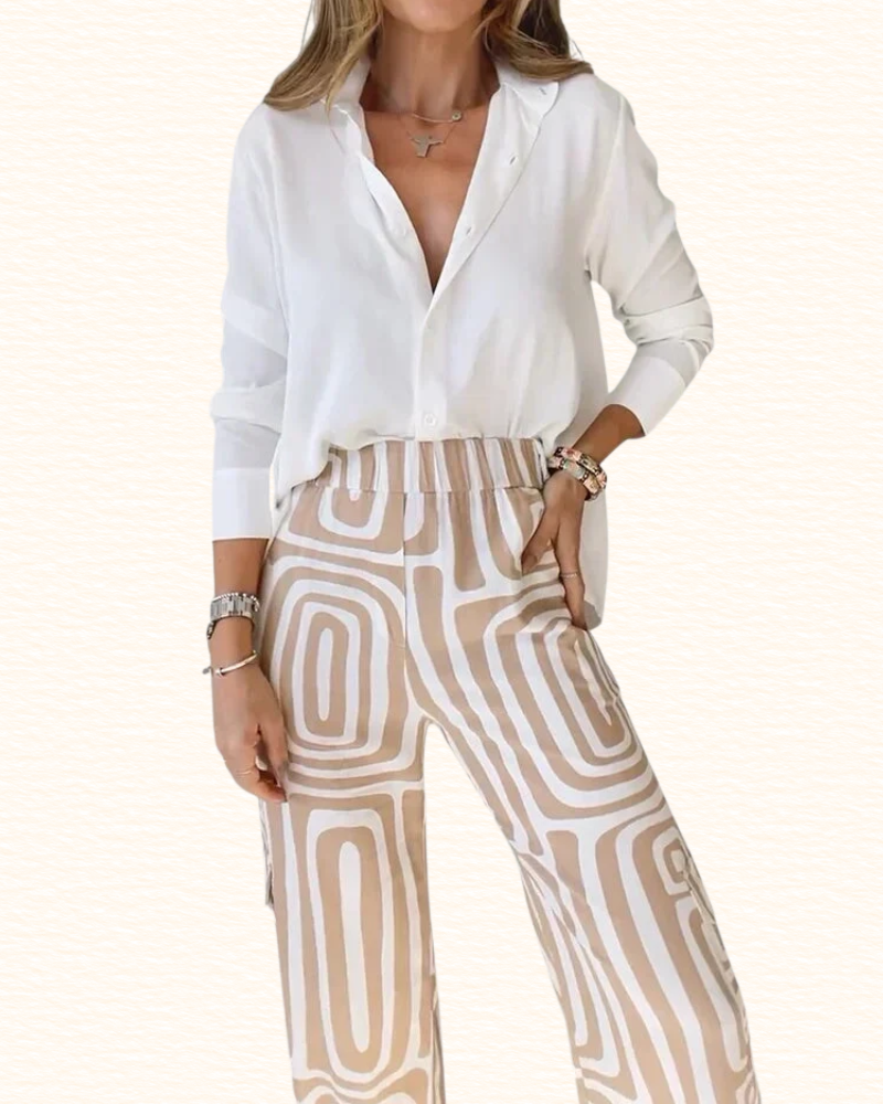 Ensemble Avec Ceinture Pour Femme | Chemisier Et Pantalon Imprimé