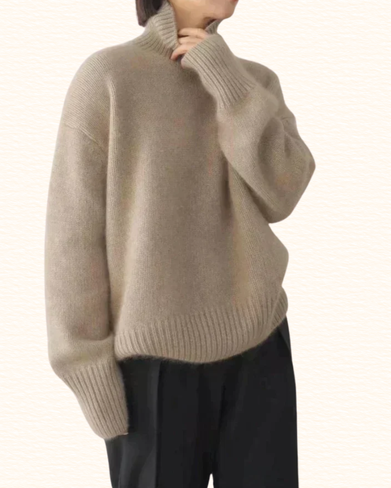 Pull Uni À Col Montant Pour Femme | Finitions Côtelées