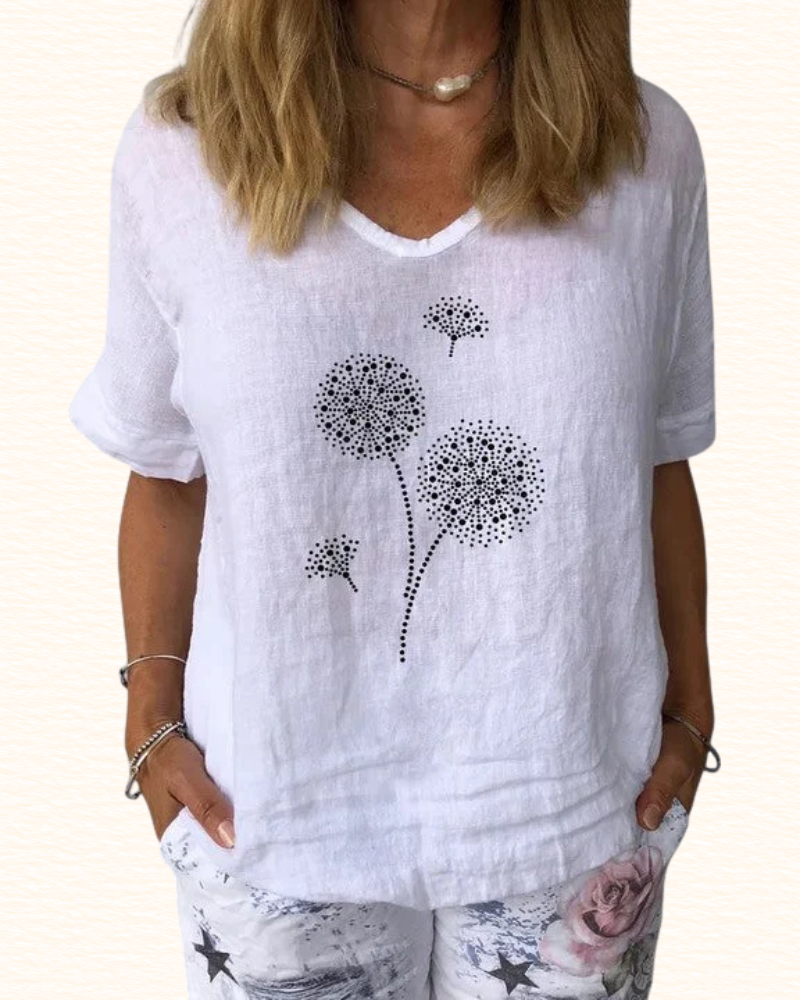 Blouse À Motifs De Pissenlits Pour Femme | Col Rond