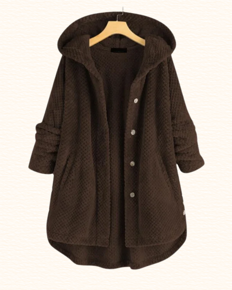Veste Longue À Capuche Pour Femme | Boutons Décoratifs