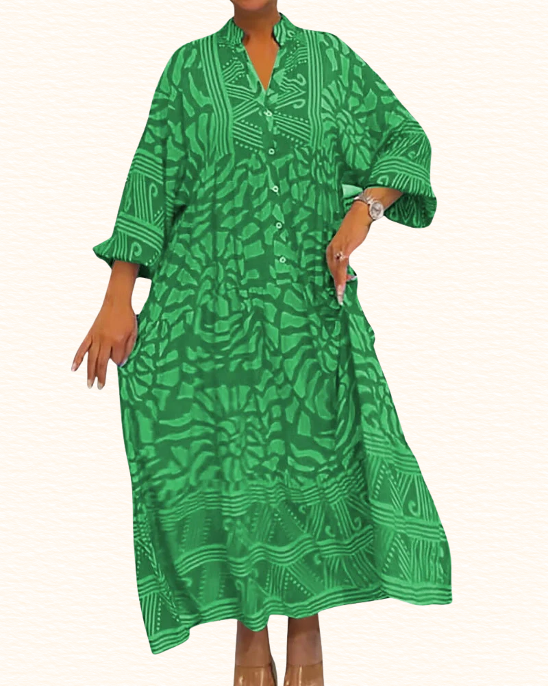 Robe Imprimée À Manches Mi-Longues Pour Femme | Maxi