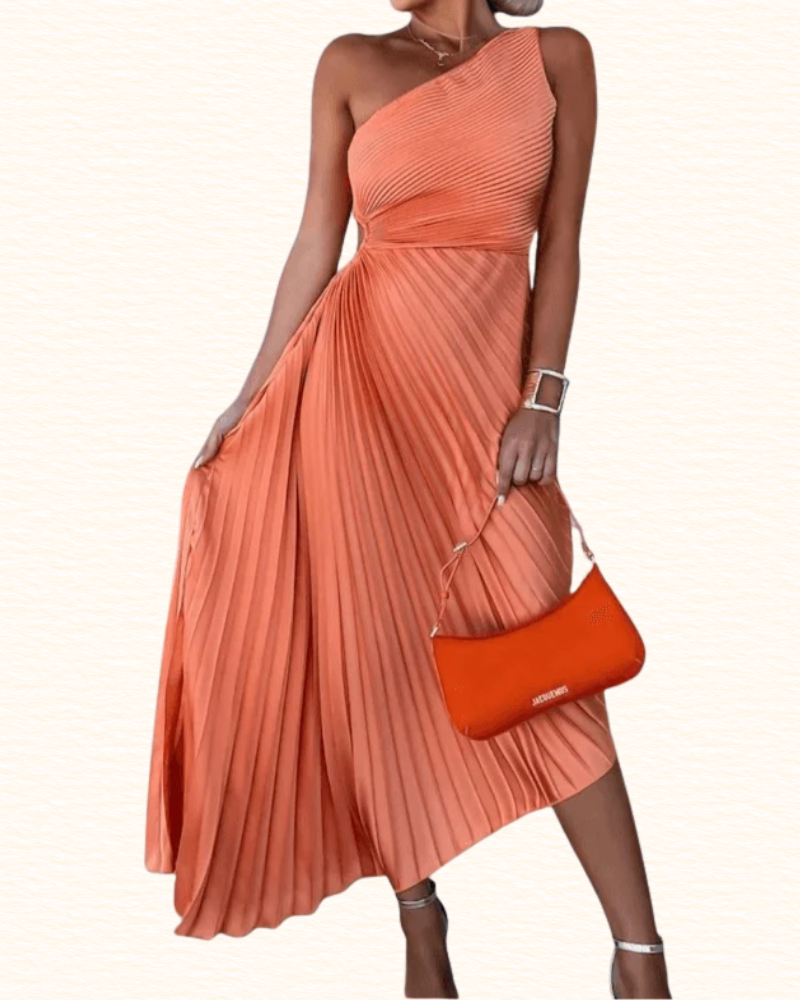 Robe Plissée À Une Épaule Pour Femme | Midi