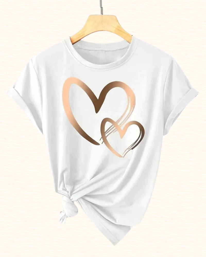 T-Shirt À Double Cœur Pour Femme | Col Rond