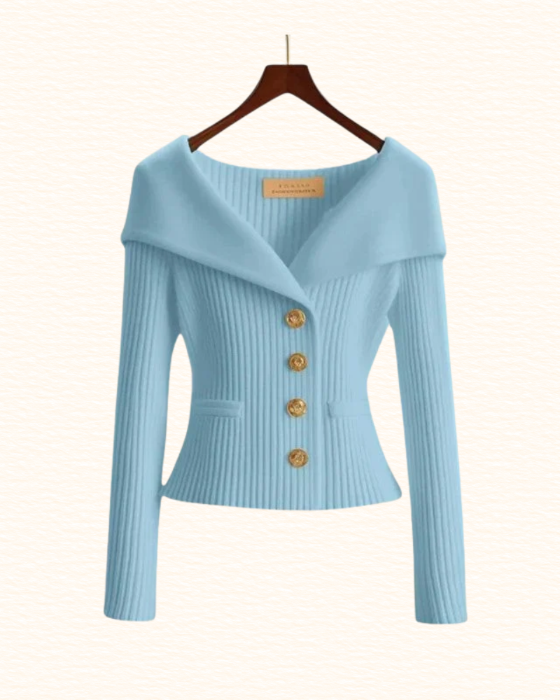 Cardigan Court Pour Femme | Col Large Et Boutons Dorés