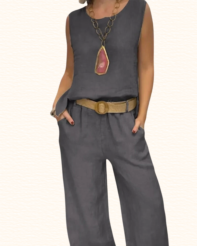 Ensemble Sans Manches Pour Femme | Col V Et Pantalon Large