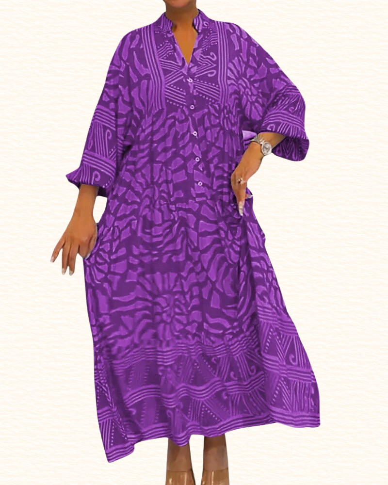Robe Imprimée À Manches Mi-Longues Pour Femme | Maxi
