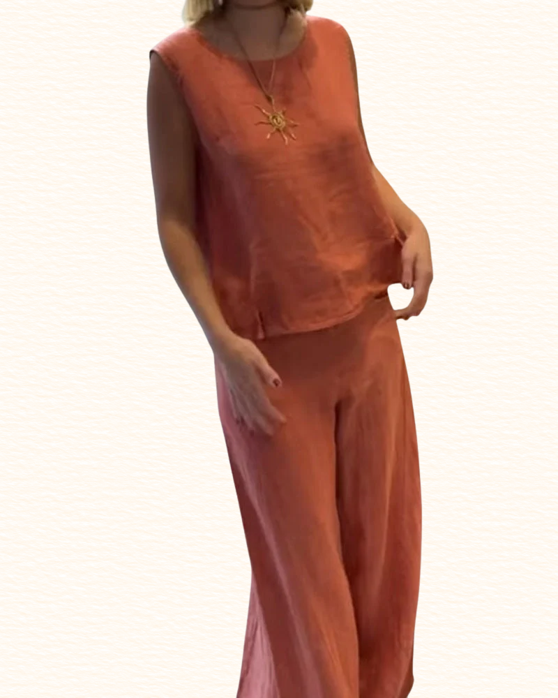 Ensemble Sans Manches Pour Femme | Col V Et Pantalon Large