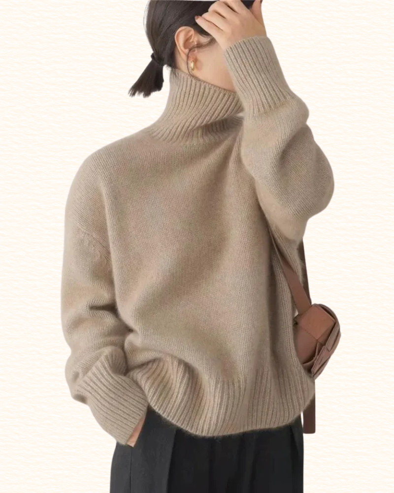 Pull Uni À Col Montant Pour Femme | Finitions Côtelées