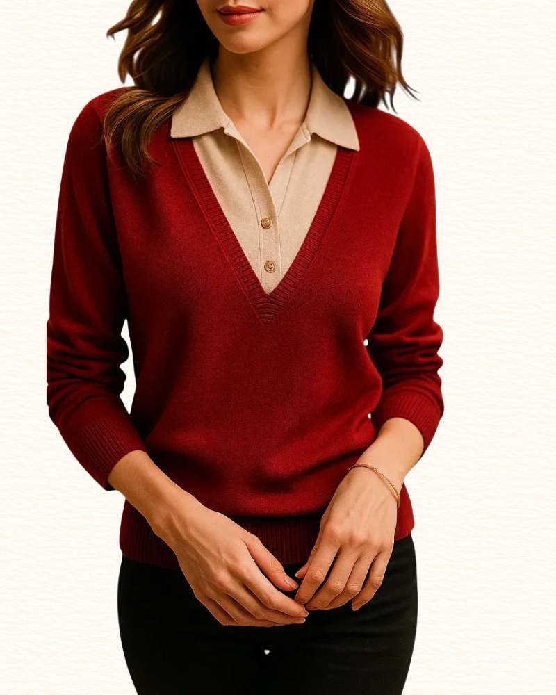 Pull À Col Chemise Pour Femme | Effet Superposé