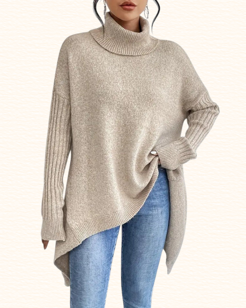 Pull Long À Col Roulé Pour Femme | Ourlet Asymétrique