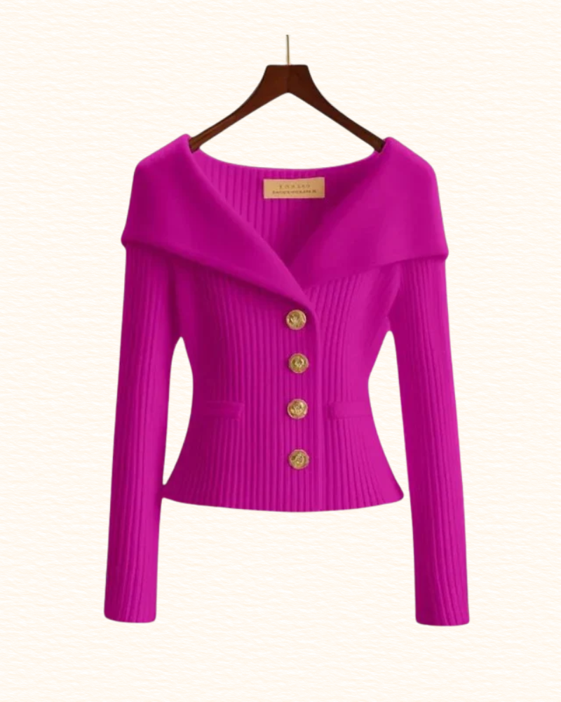 Cardigan Court Pour Femme | Col Large Et Boutons Dorés
