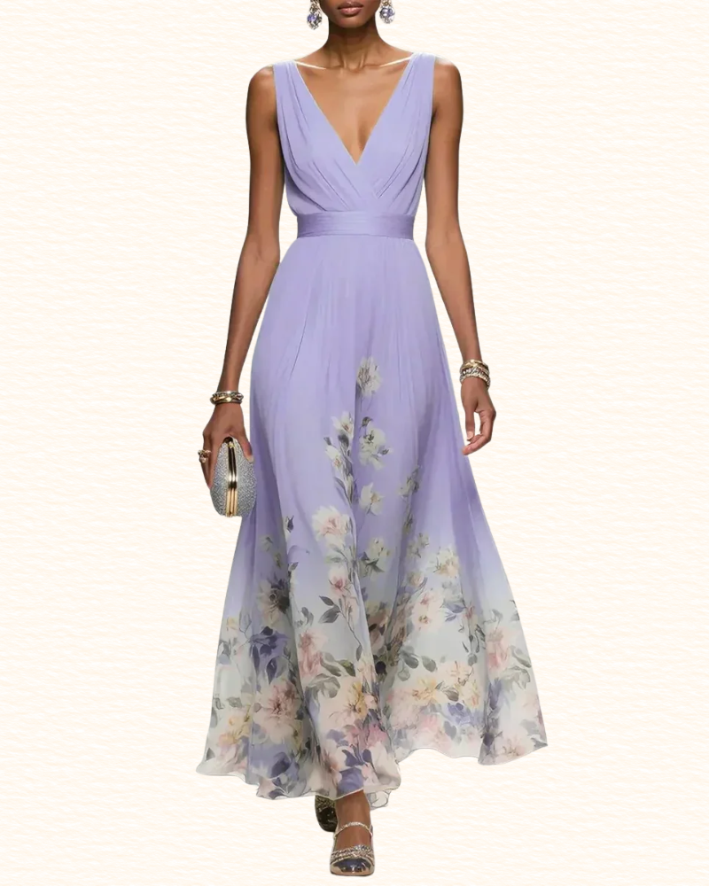 Robe Fleurie À Col V Pour Femme | Midi