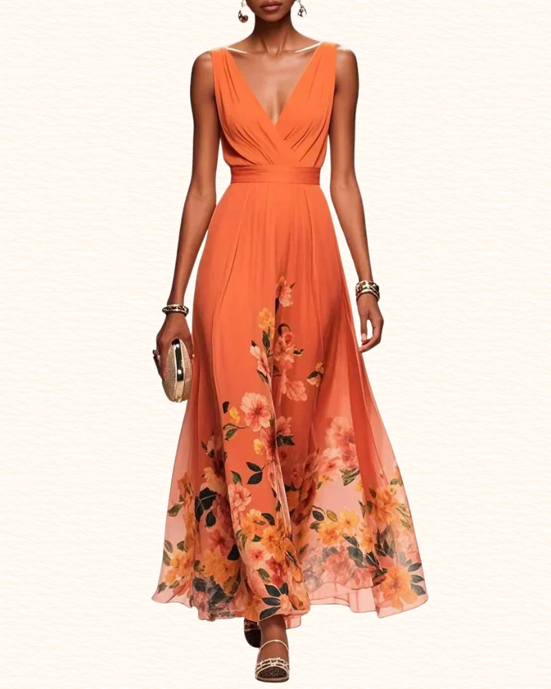 Robe Fleurie À Col V Pour Femme | Midi