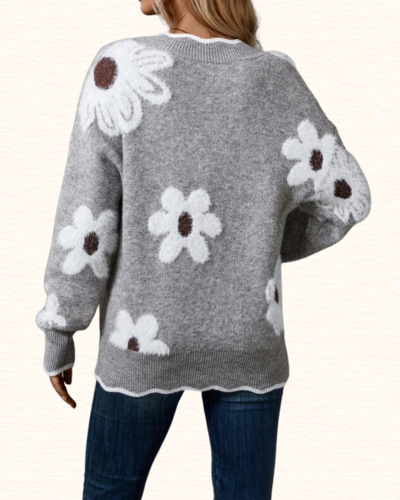 Pull À Motifs De Marguerites Pour Femme | Col V