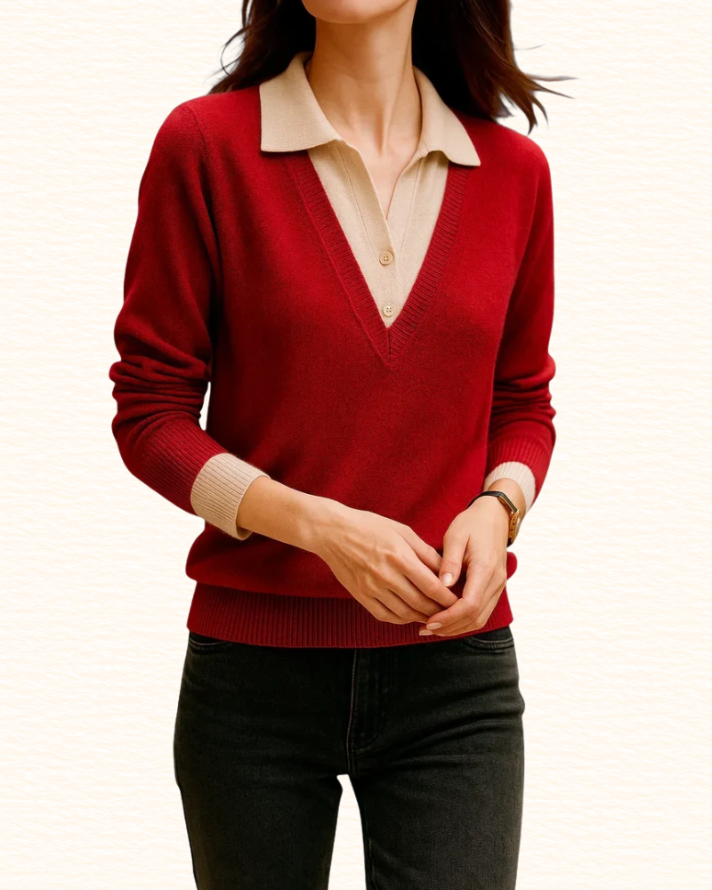 Pull À Col Chemise Pour Femme | Effet Superposé