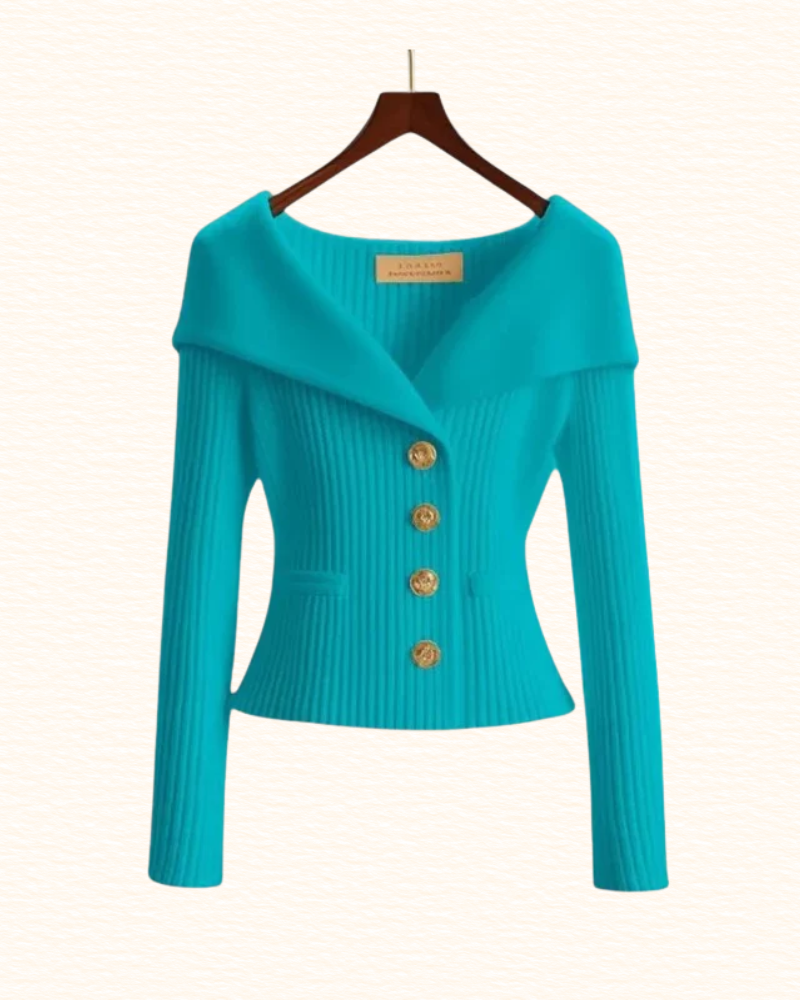 Cardigan Court Pour Femme | Col Large Et Boutons Dorés