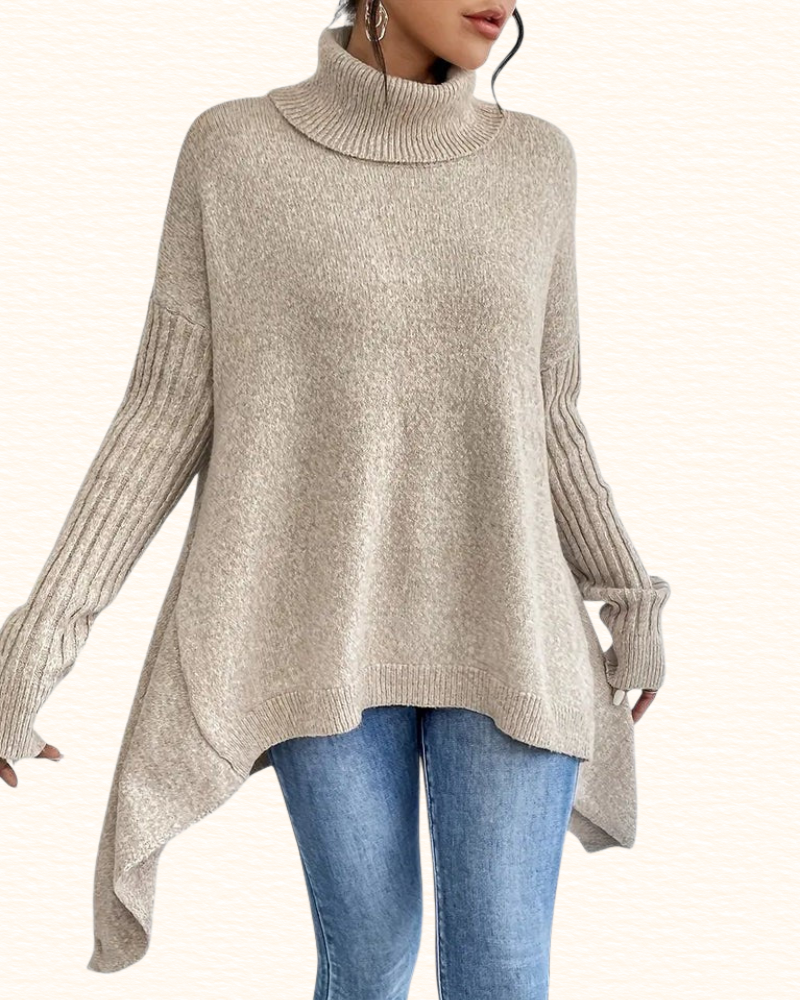 Pull Long À Col Roulé Pour Femme | Ourlet Asymétrique