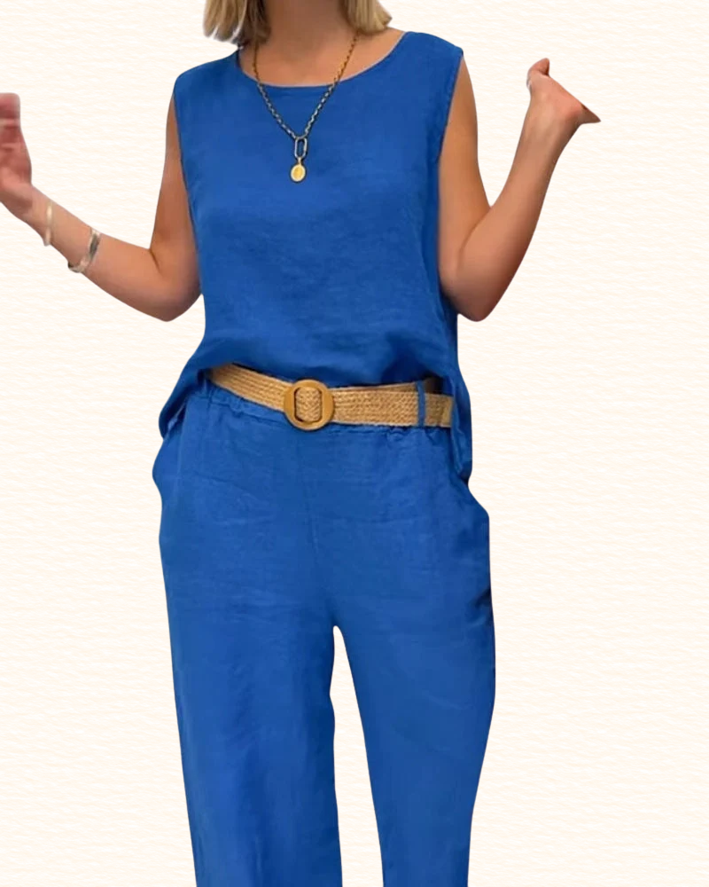 Ensemble Sans Manches Pour Femme | Col V Et Pantalon Large