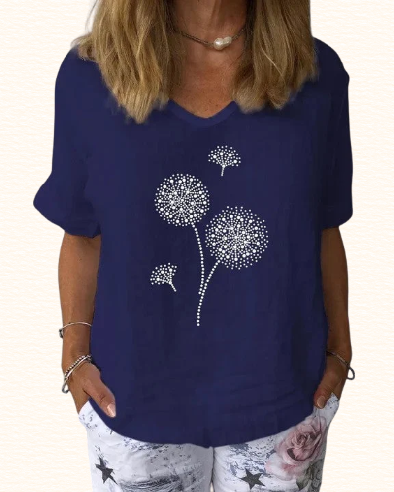 Blouse À Motifs De Pissenlits Pour Femme | Col Rond