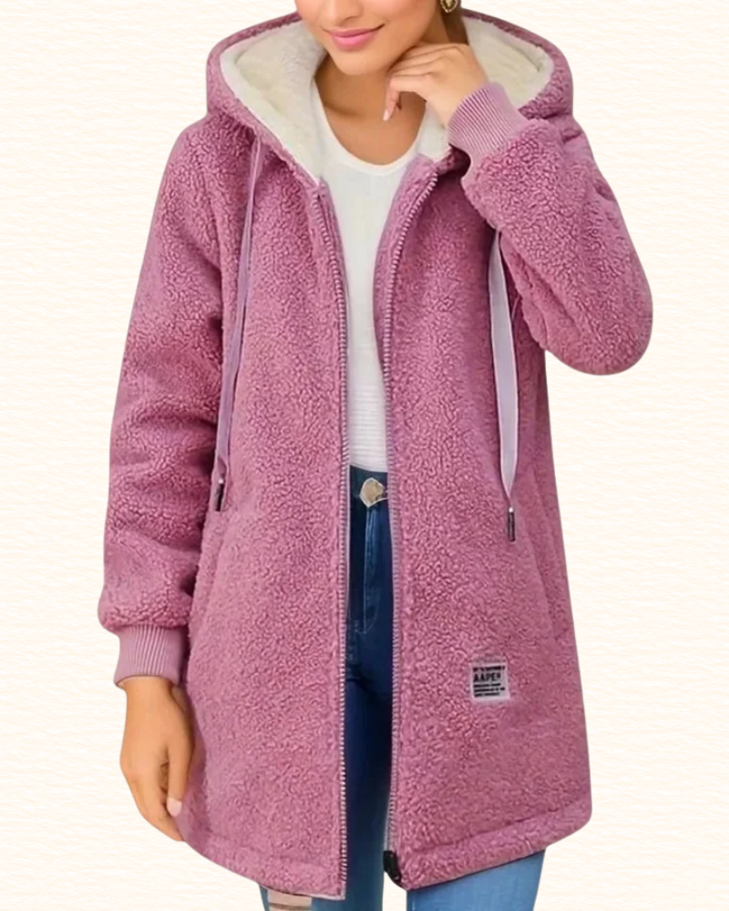 Veste Longue À Capuche Pour Femme | Texture Bouclée