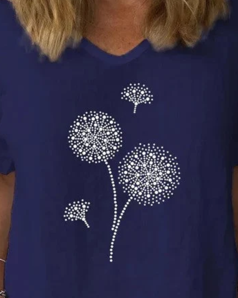 Blouse À Motifs De Pissenlits Pour Femme | Col Rond