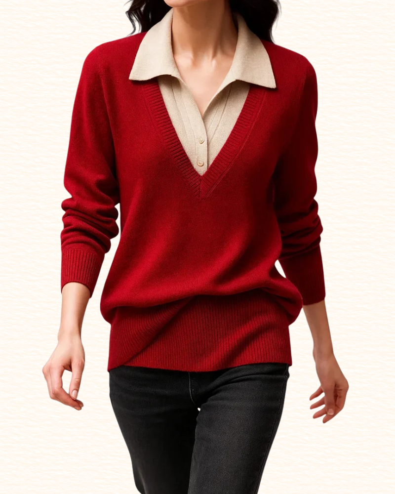 Pull À Col Chemise Pour Femme | Effet Superposé