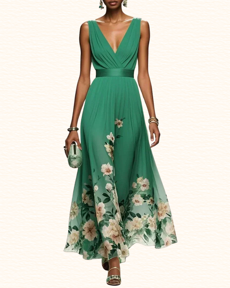 Robe Fleurie À Col V Pour Femme | Midi