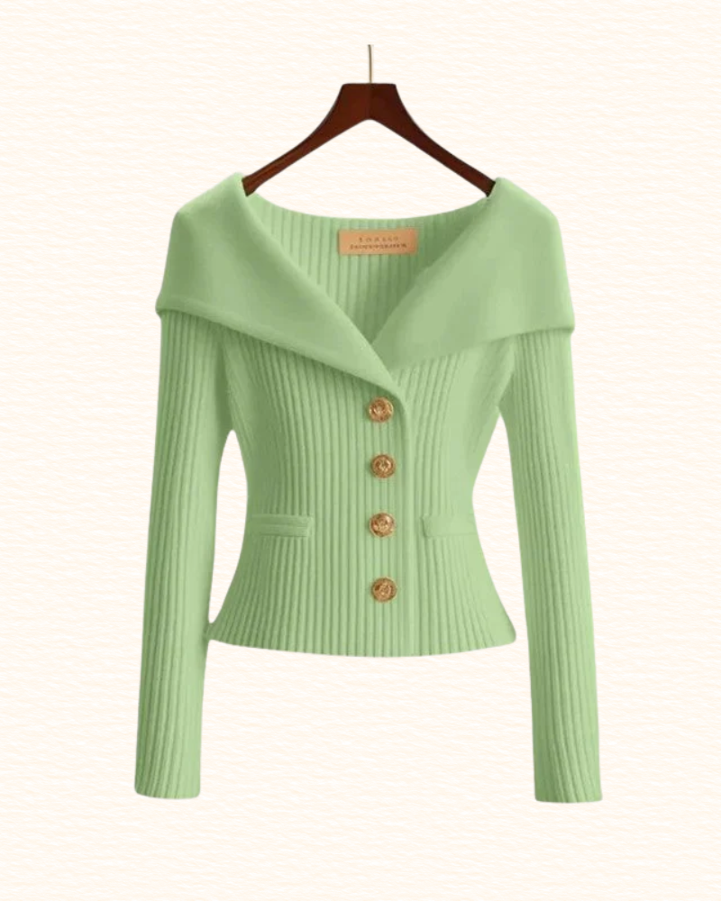 Cardigan Court Pour Femme | Col Large Et Boutons Dorés