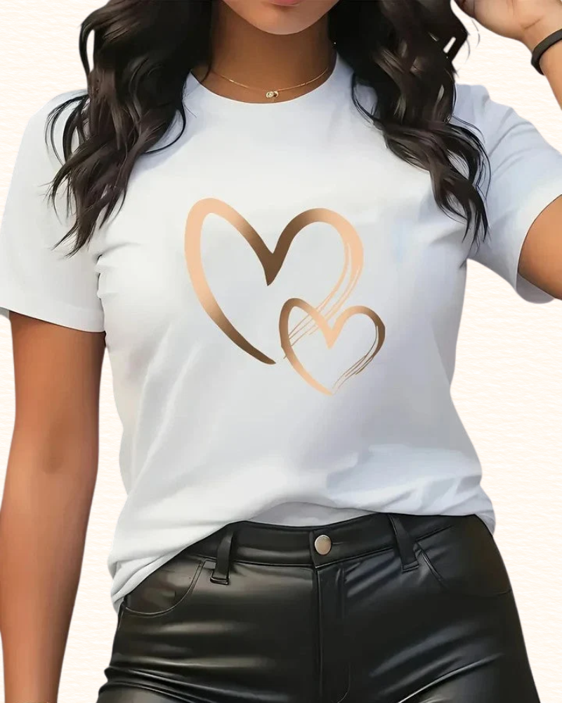 T-Shirt À Double Cœur Pour Femme | Col Rond