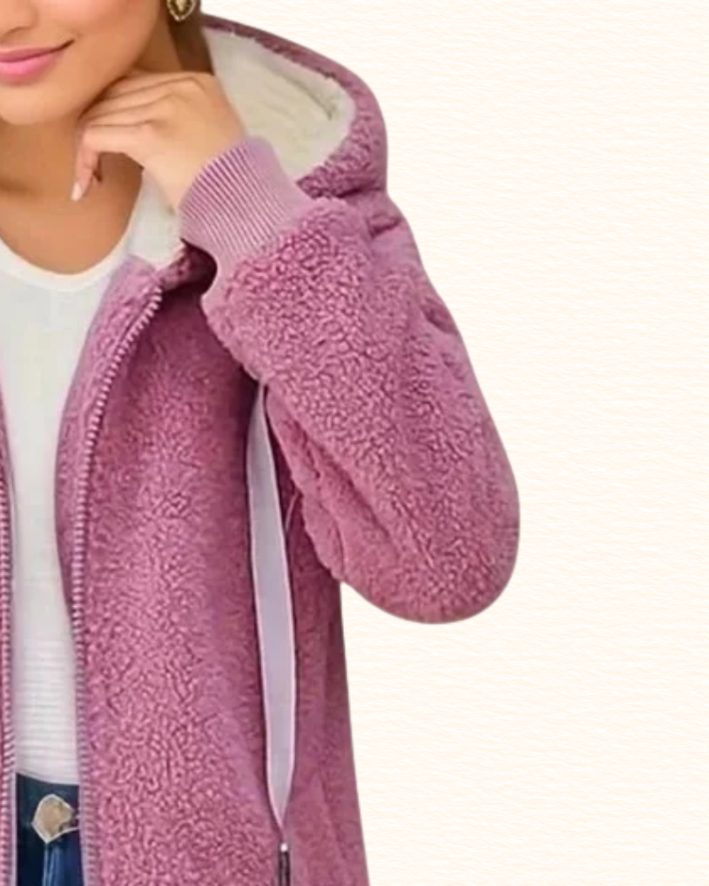 Veste Longue À Capuche Pour Femme | Texture Bouclée