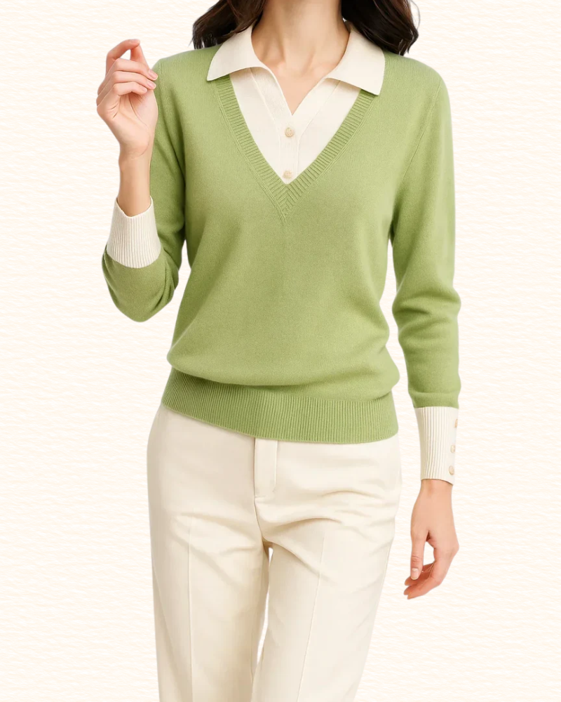 Pull À Col Chemise Pour Femme | Effet Superposé