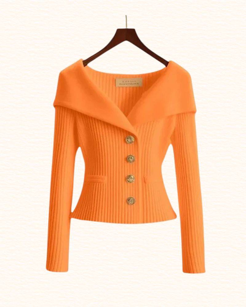 Cardigan Court Pour Femme | Col Large Et Boutons Dorés